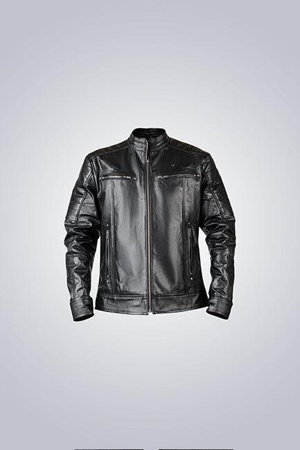 Black Leather Biker Jacket with Quilted Shoulder Design - The Urban Tannery